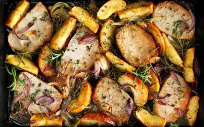 Sheet Pan Boneless Pork Chops with Peaches